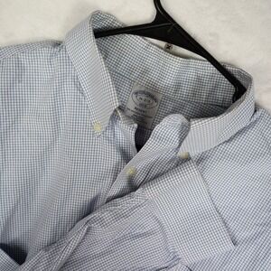 Brooks Brothers 1818 Regent Fit Non-Iron Shirt Blue White Check 16-2/3 Mens